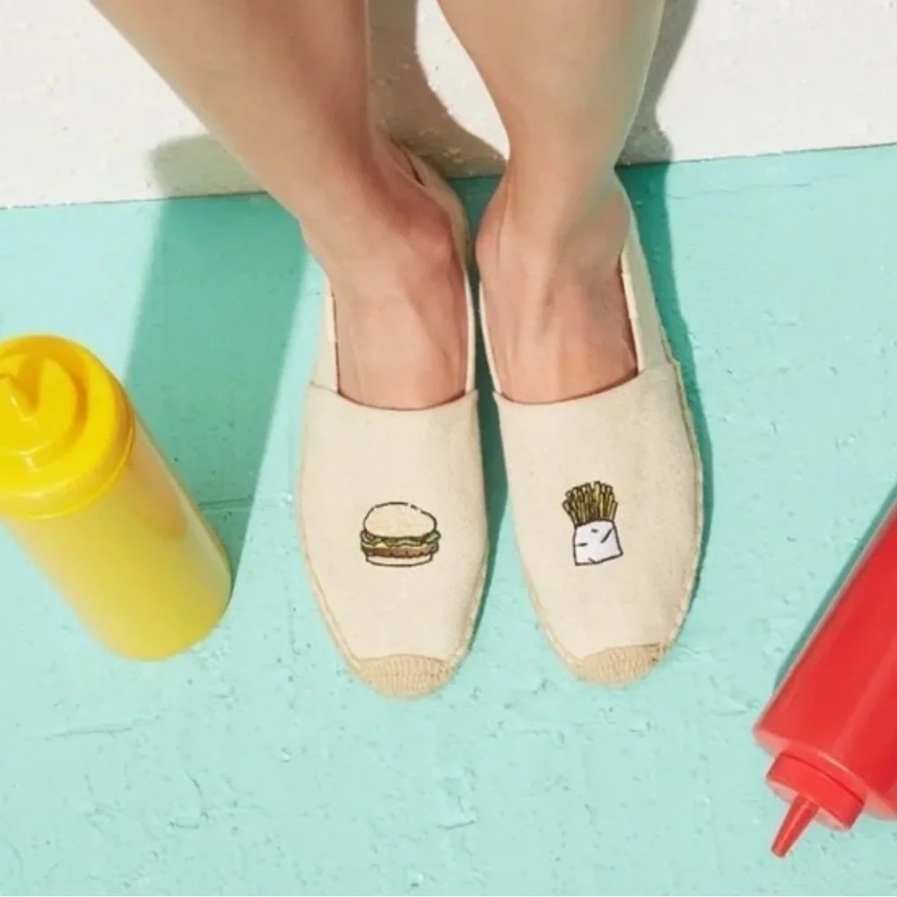SOLUDOS X JASON PILAN slip-on espadrilles HAMBURGER & FRIES  size 10